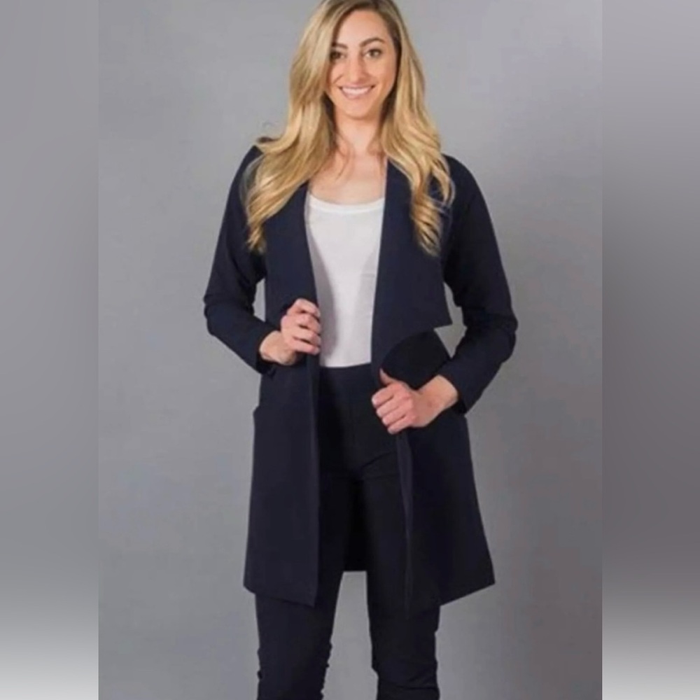 Betabrand Black Longline Travel Blazer Jacket